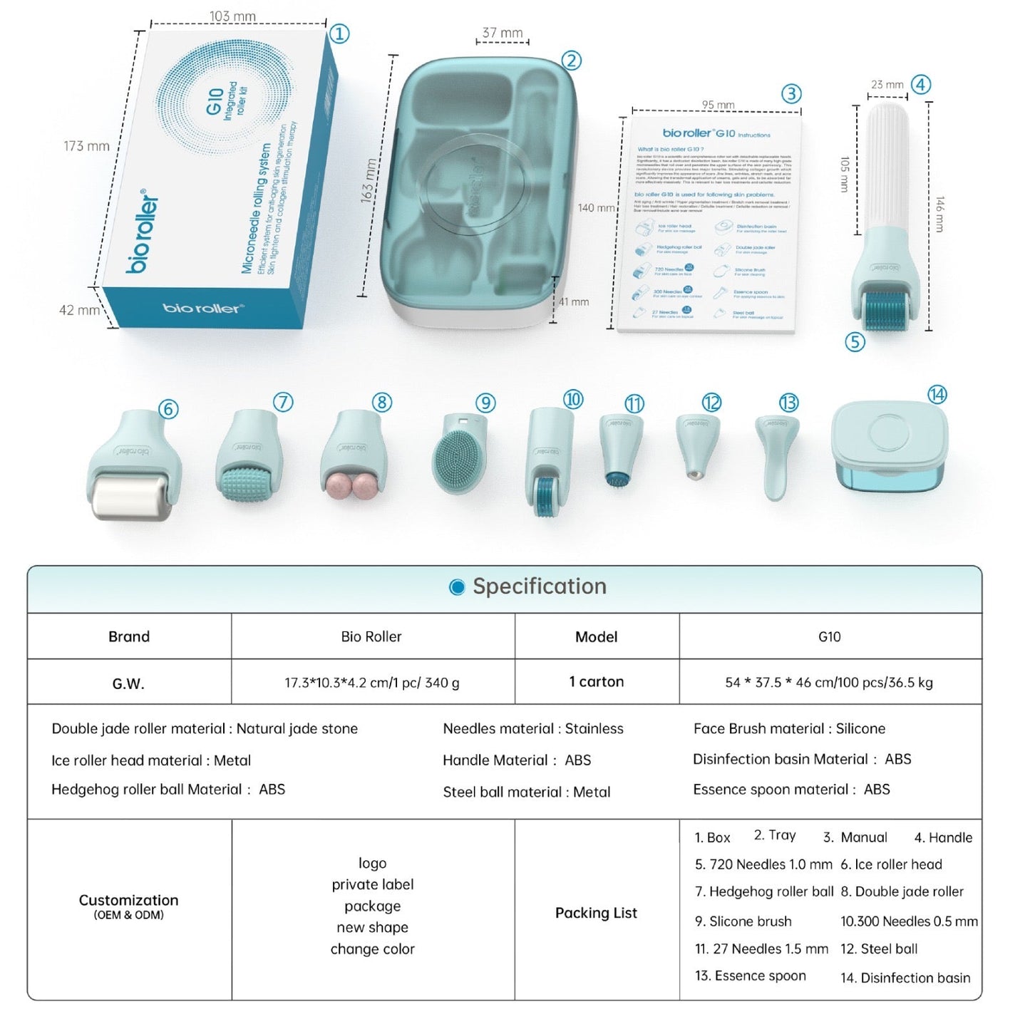 10 in 1 Derma Roller Kit Bio Roller G10 Microneedle ago inossidabile Dermaroller Skin Cooling Ice Roller Jade Roller Massager 微針滾輪、冰滾輪和玉石按摩滾輪 - 5SKINLAB