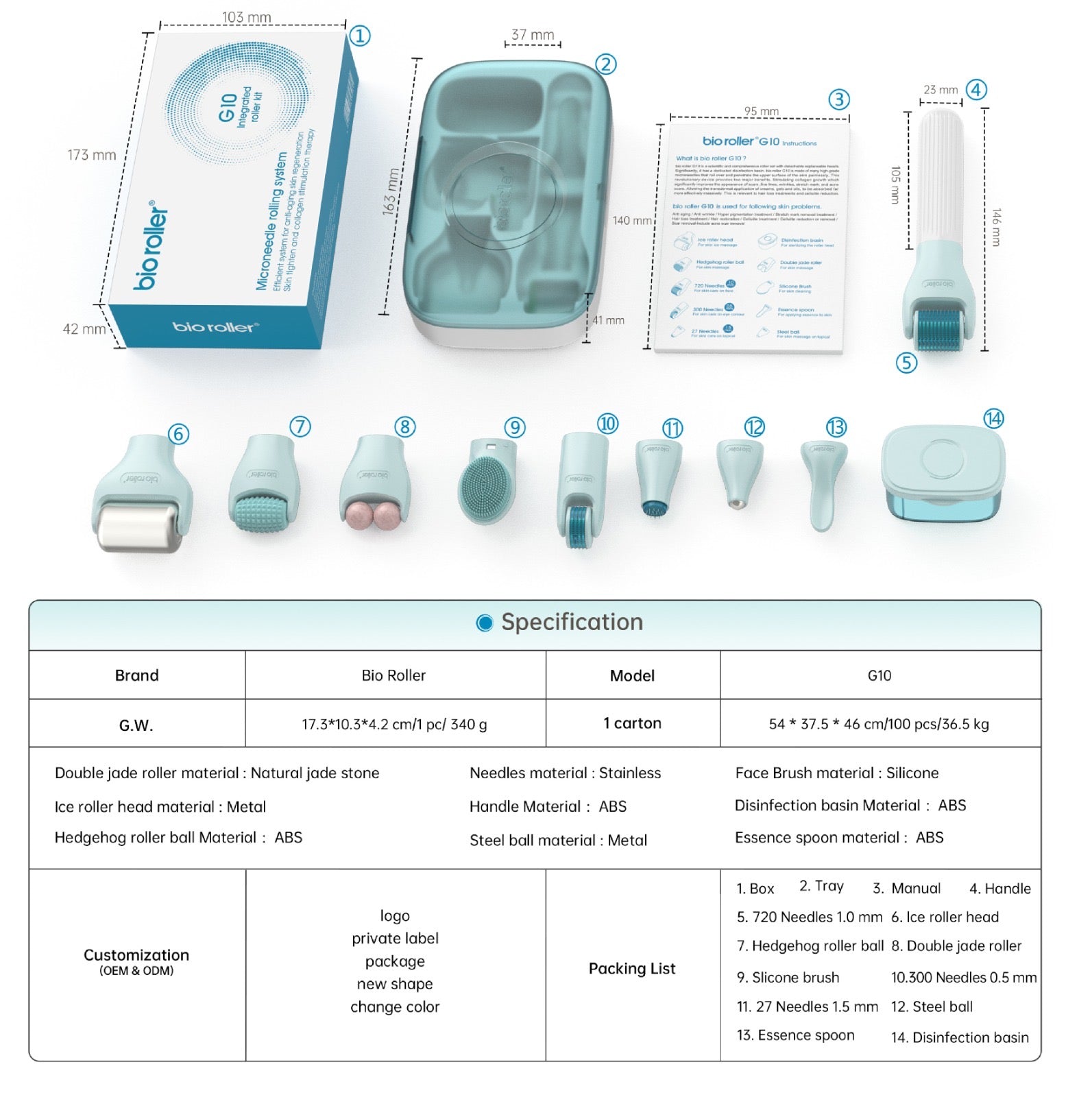 10 in 1 Derma Roller Kit Bio Roller G10 Microneedle ago inossidabile Dermaroller Skin Cooling Ice Roller Jade Roller Massager 微針滾輪、冰滾輪和玉石按摩滾輪 - 5SKINLAB