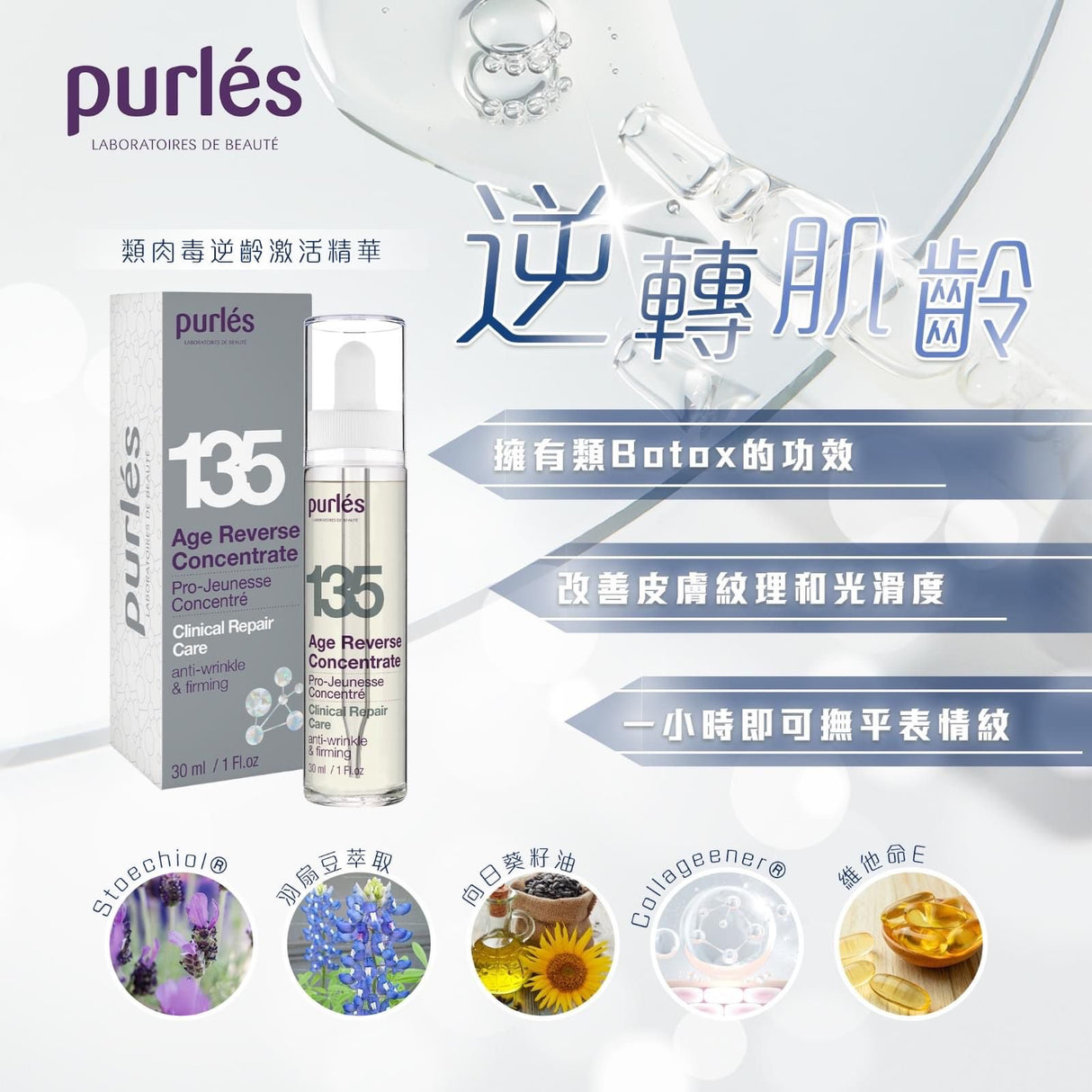 Purlés 135 Age Reverse Concentrate
類⾁毒逆齡激活精華30ml