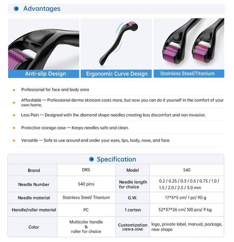 Derma Roller- 540 Needles Derma 540滾動微針 專業獨立包裝無菌 - 5SKINLAB