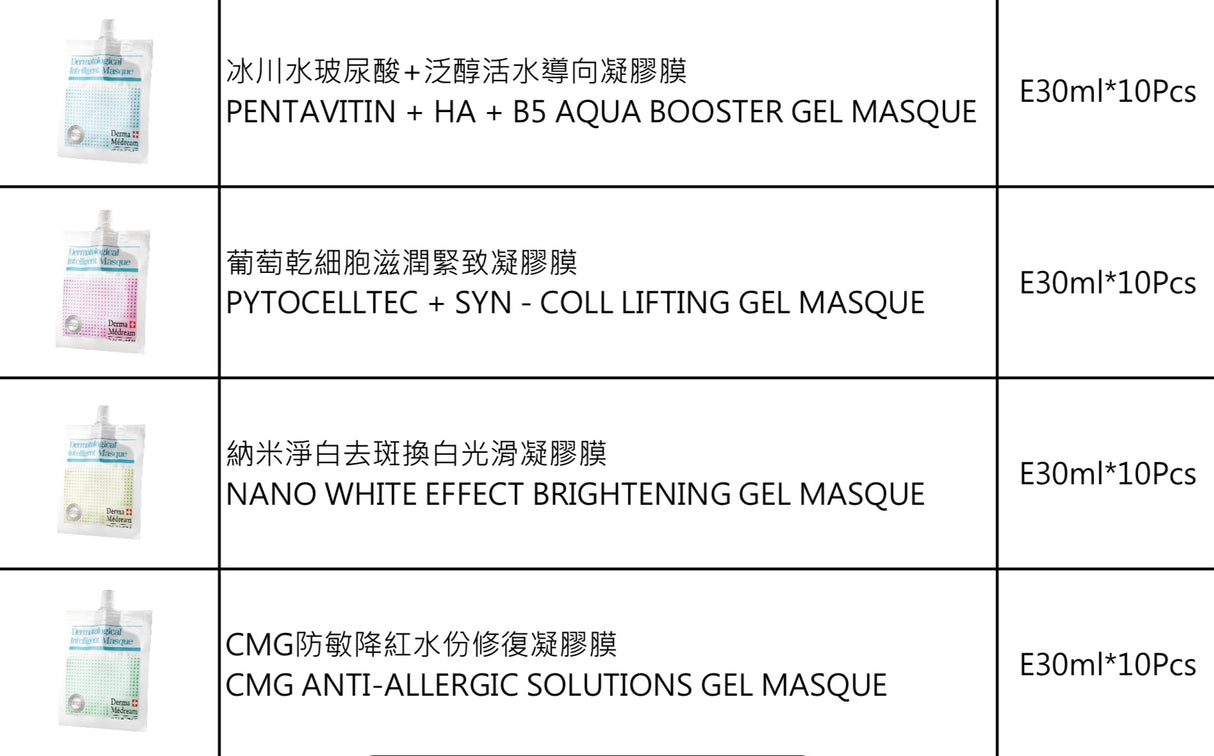 瑞士 Derma Médream Gel Masks (收緊、美白、超補水、降敏) Dermatological
Intelligent Masque - 5SKINLAB