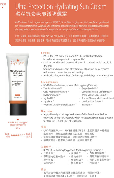 CytoSkin Ultra Protection Hydrating Sun Cream滋潤抗衰老廣譜防曬霜 - Beauty’s 5skin 