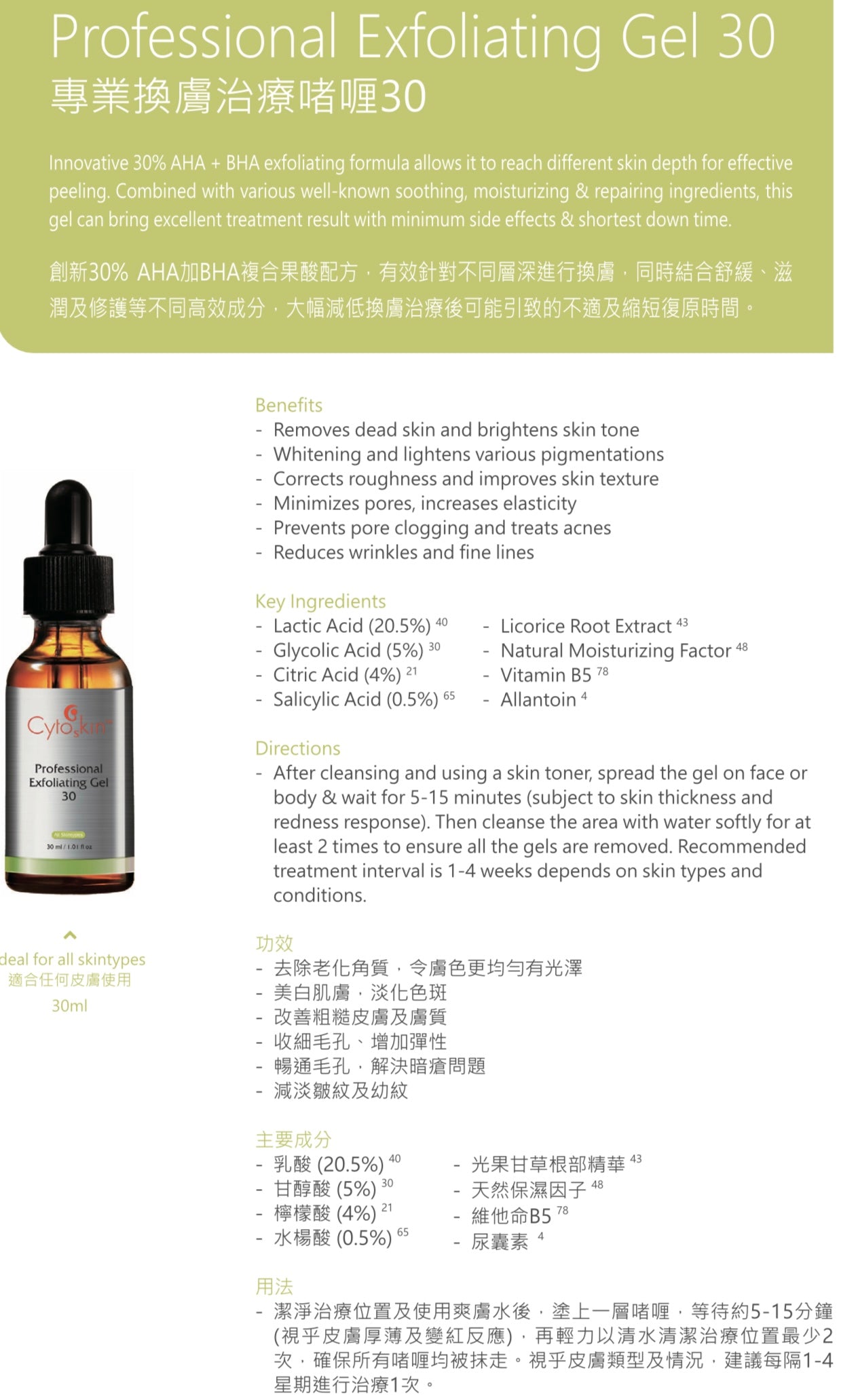 CytoSkin Professional Exfoliating Gel 30 專業換膚治療啫喱30 - 5SKINLAB
