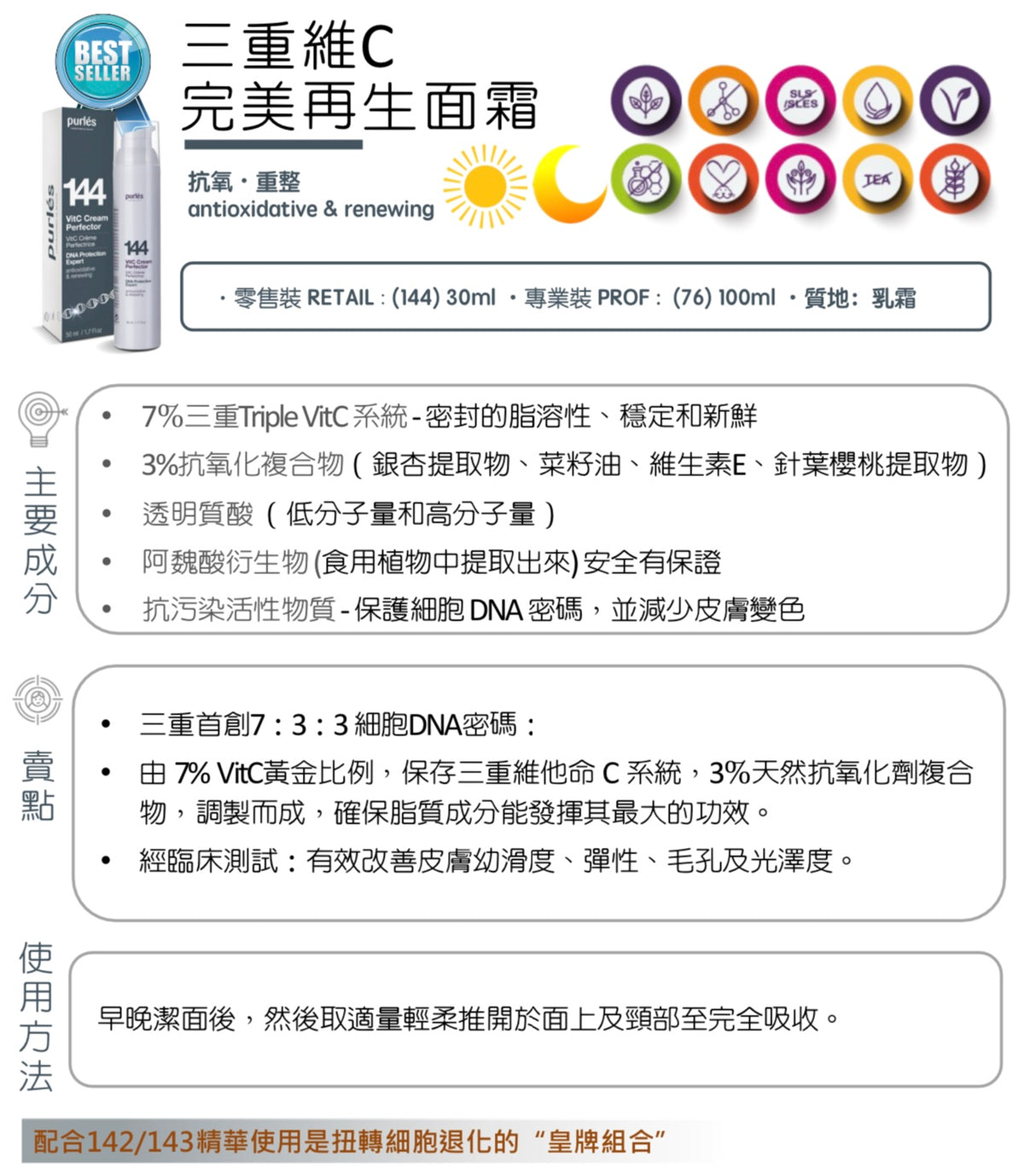 Purlés 144 VitC Cream Perfector 三重維C 完美再生面霜 - 5SKINLAB