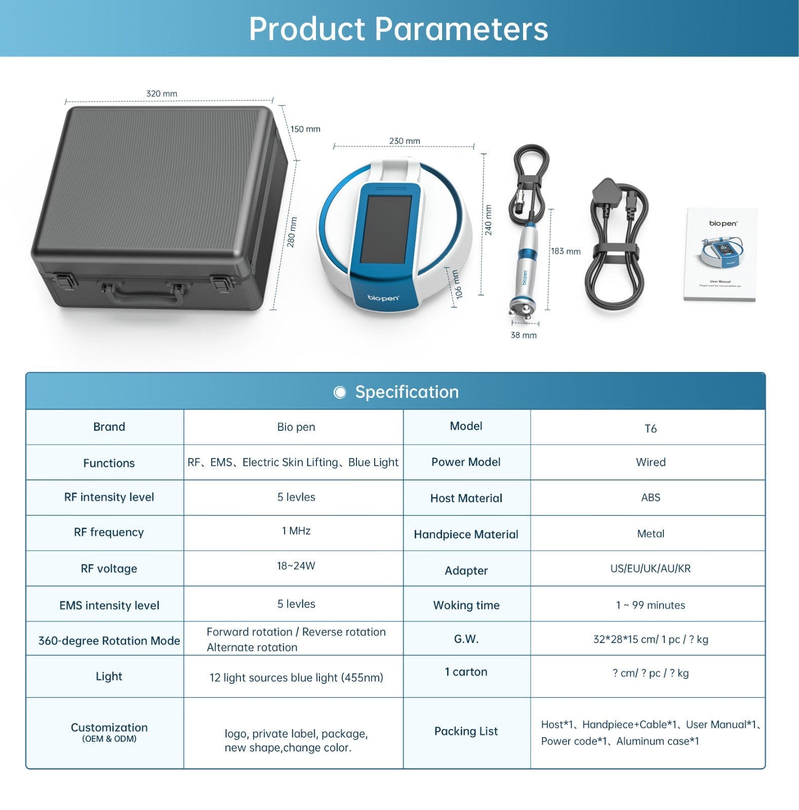 Bio Pen T6 Electric Massage Radio Frequency Micro Current Beauty Device EMS + RF 緊緻提昇射頻舒緩轉動按摩LED光療美儀 - 5SKINLAB