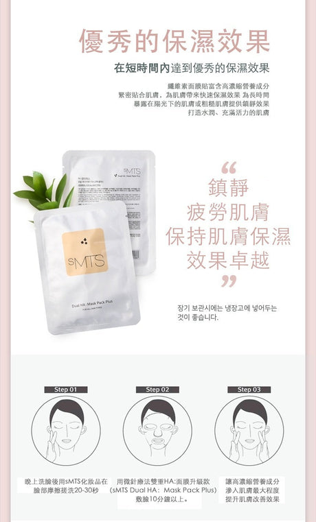 SMTS Dual HA: Mask Pack Plus 嬰兒針雙效加強保濕面膜(一盒五片) - Beauty’s 5skin 